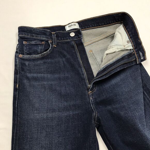 AGOLDE Pinch Waist Skinny Jeans Women 28x30 Dark Wash Blue Whisker USA Stretch - Picture 4 of 16